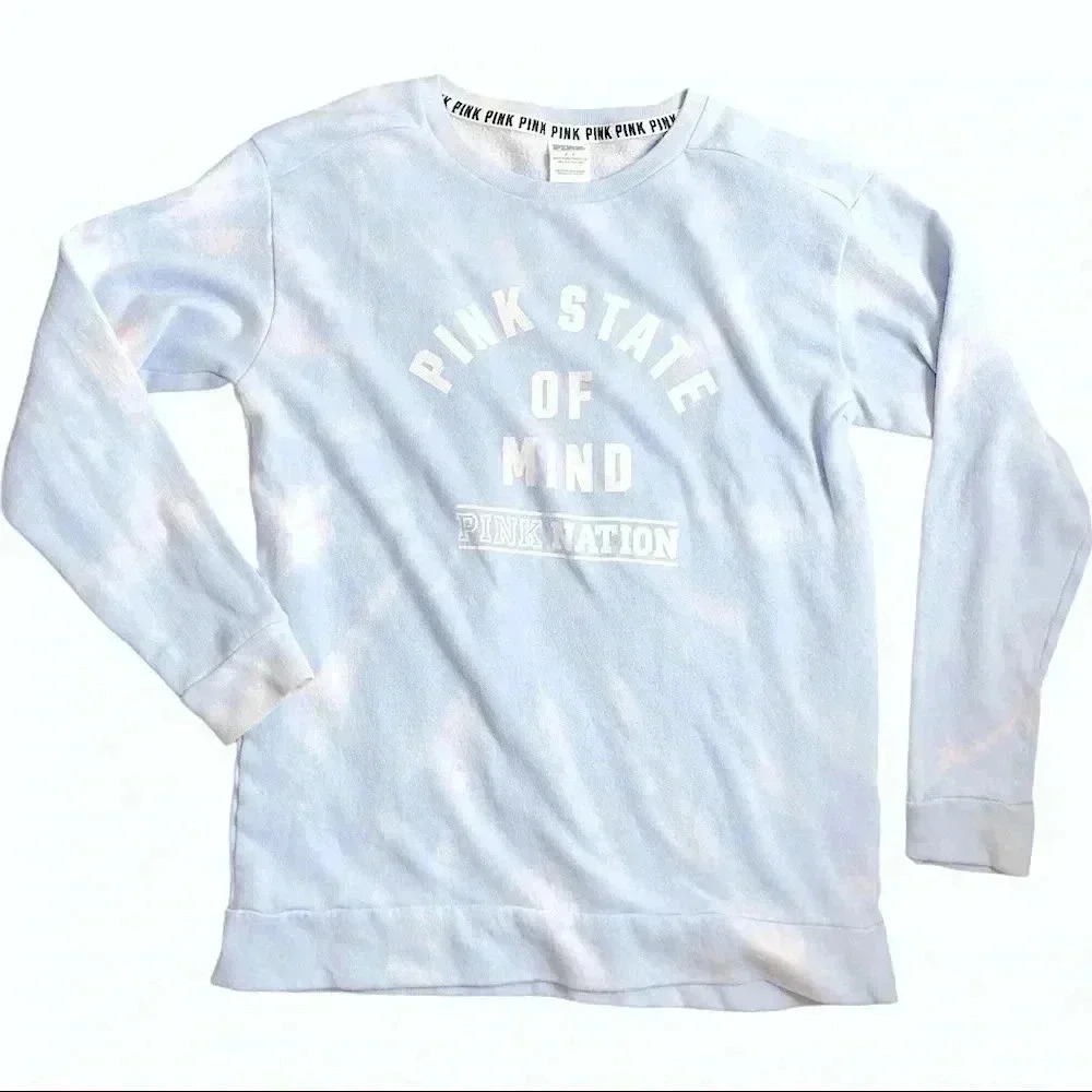 Pink Victoria's secret baby blue State of Mind Oversized Tie Dye Sweatshirt